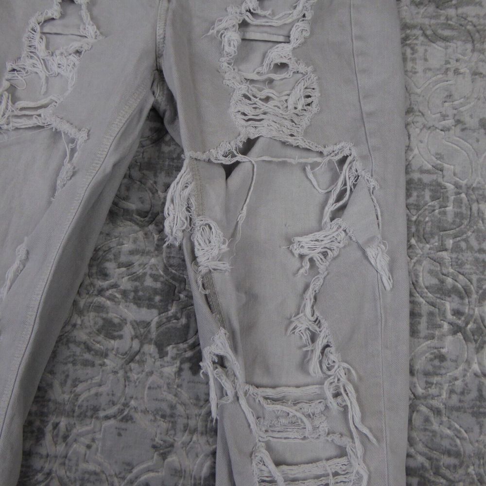 American Eagle Mom Jeans Size 12 Gray Light Wash Stretch Destroyed Distressed - Picture 5 of 16